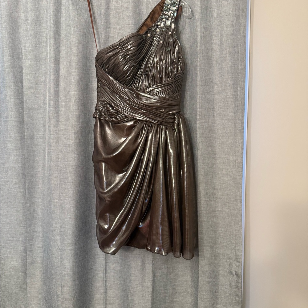 Metallic Brown One-Shoulder Dress
